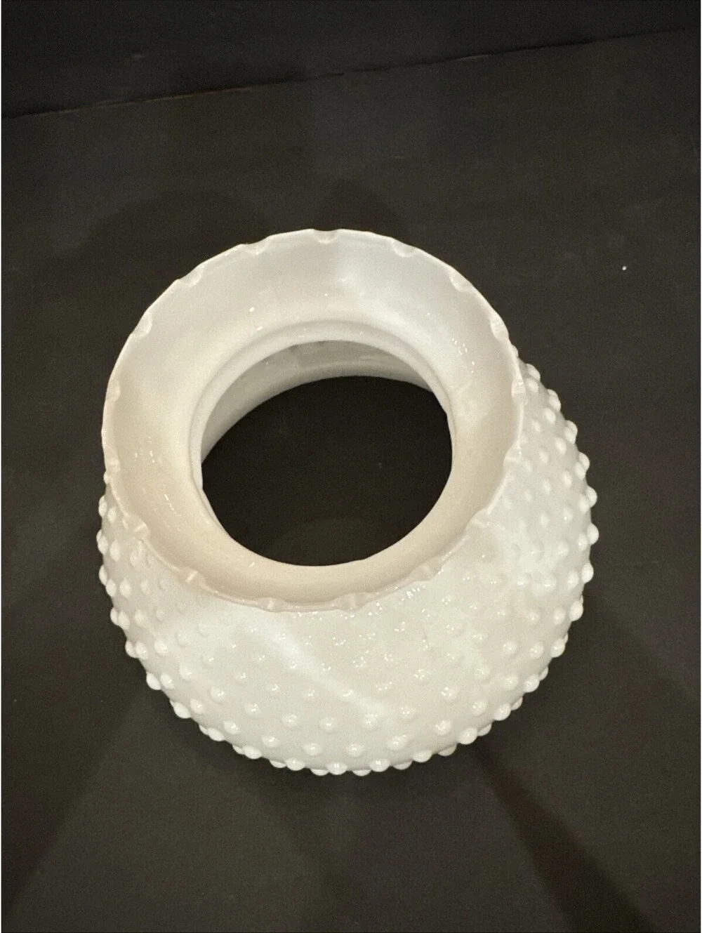 White Milk Glass Hobnail Student Lamp Shade Ruffled Edge 6 7/8” Fitter Hurricane